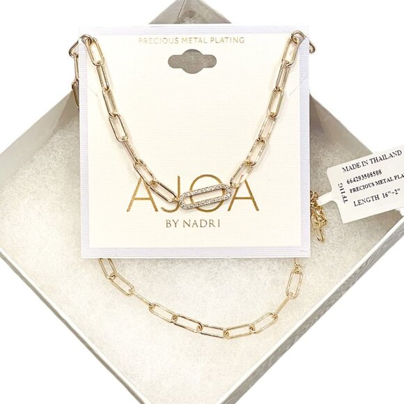Ajoa by Nadri Cubic Zirconia Oval Link Chain Collar Necklace, 16" + 2" extender - Picture 2 of 5